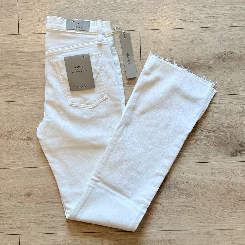 Hudson Jeans White Raw-Hem Bootcut Jeans
